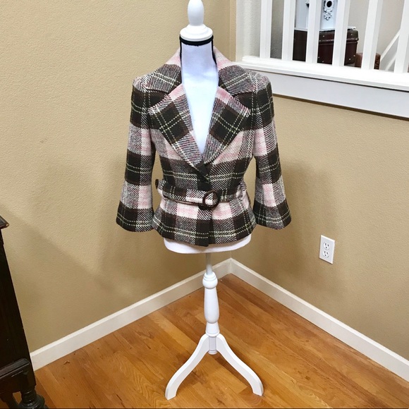 CAbi Jackets & Blazers - EUC! CAbi PLAID CROPPED BELTED COAT